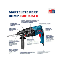 Martelete Perfurador Rompedor 820w 220v Gbh 2-24 D - Bosch - 2