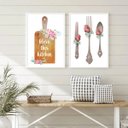 Ver imagem 1 de Kit 2 Quadros Decorativos Cozinha Abençoada 24x18cm - com Vidro:madeira Branca