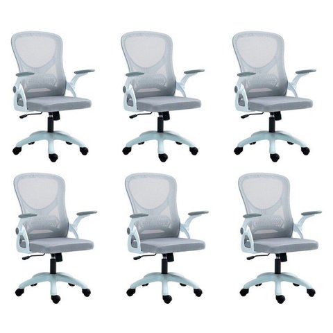 Kit com 6 Cadeira Escritório Diretor Office Columbus com Tela Mesh Cinza Rivatti