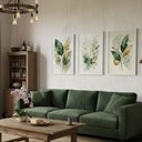 Ver imagem 6 de Kit 3 Quadros Folhagem Verde Dourado Aquarela 60x80 Moldura:branca