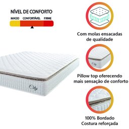 Colchão Casal Queen Molas Ensacadas City Pillow Top 158x198x23cm Branco/bege Hellen - 3