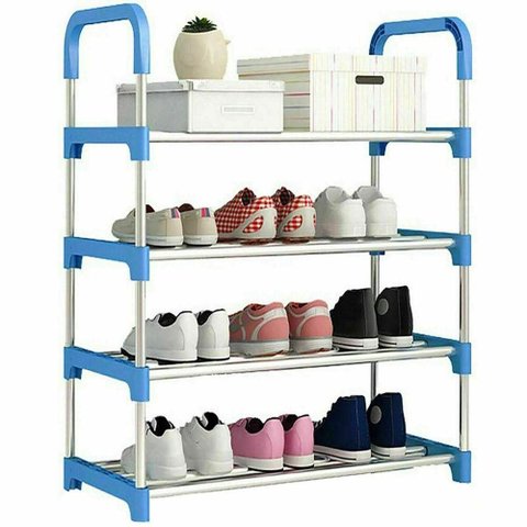 Sapateira Aco 4 Prateleiras Porta 24 Tenis Organizador 12 Pares Quarto Lavanderia:Azul/U/U