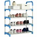 Ver imagem 1 de Sapateira Aco 4 Prateleiras Porta 24 Tenis Organizador 12 Pares Quarto Lavanderia:Azul/U/U