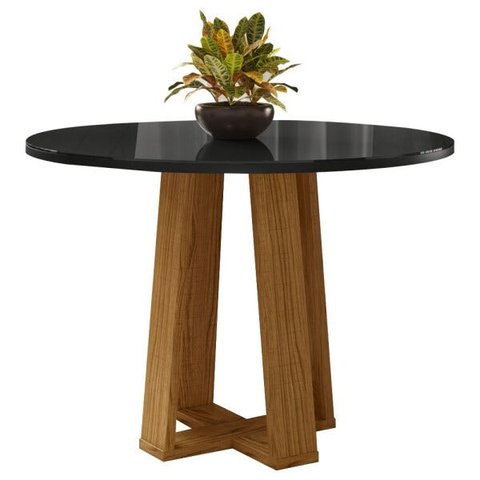 Mesa de Jantar Redonda 4 Lugares 100cm Ella N02 Ypê/Preto - Mpozenato
