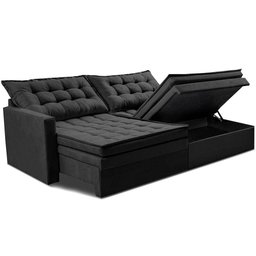 Sofá sem Caixa Retrátil Baú 1,60m Cama Inbox Secret Suede Velusoft Preto - 8