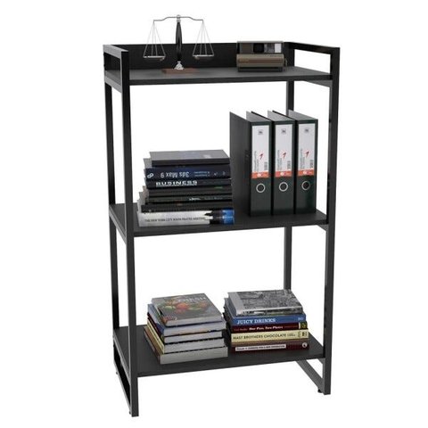 Kit 2 Estantes Livreiro Multiuso Prisma Estilo Industrial 60cm 3 Prateleiras C08 Preto Onix -