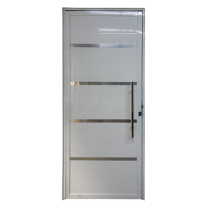 Porta de Aluminio Lambril Branco com Puxador e Friso Linha 25 - 210x80 Esquerda