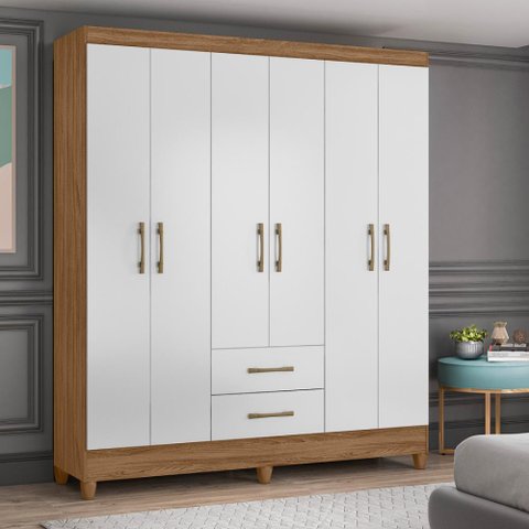 Guarda Roupa Panamá 153cm 6 Portas Naturale Branco Moval