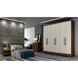 Guarda Roupa Solteiro com Pés 6 Portas 4 Gavetas - Milly-Cacau/Fendi - Móveis Novo Horizonte - 3