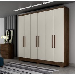 Guarda Roupa Solteiro com Pés 6 Portas 4 Gavetas - Milly-Cacau/Fendi - Móveis Novo Horizonte - 2