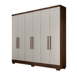 Guarda Roupa Solteiro com Pés 6 Portas 4 Gavetas - Milly-Cacau/Fendi - Móveis Novo Horizonte - 1