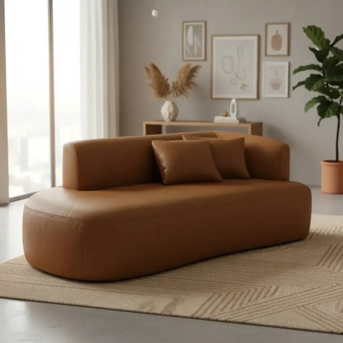 Sofá Orgânico Versátil Abby 210 Cm - Zahav Estofados:bouclê/courino Sintético Marrom