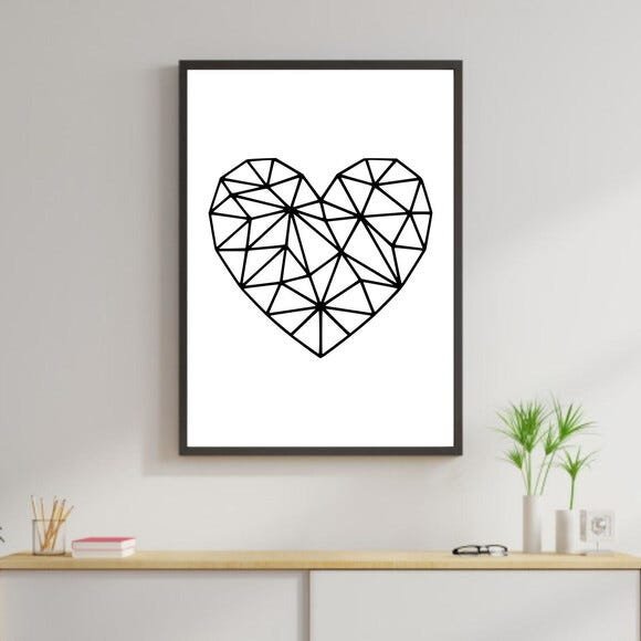 Quadro Decorativo Coração Geométrico - Preto e Branco - 1
