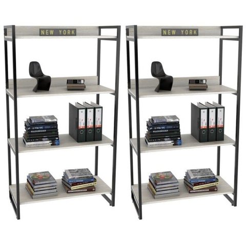 Kit 2 Estantes Livreiro Multiuso Prisma Estilo Industrial 80cm 4 Prateleiras C08 Snow - Mpozenato