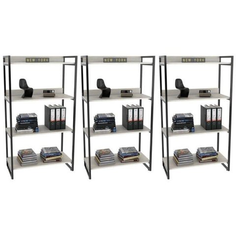 Kit 3 Estantes Livreiro Multiuso Prisma Estilo Industrial 80cm 4 Prateleiras C08 Snow - Mpozenato