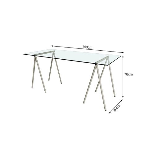 Escrivaninha de Vidro Itaim Cavalete Base Ferro Branco - Cor: Branco