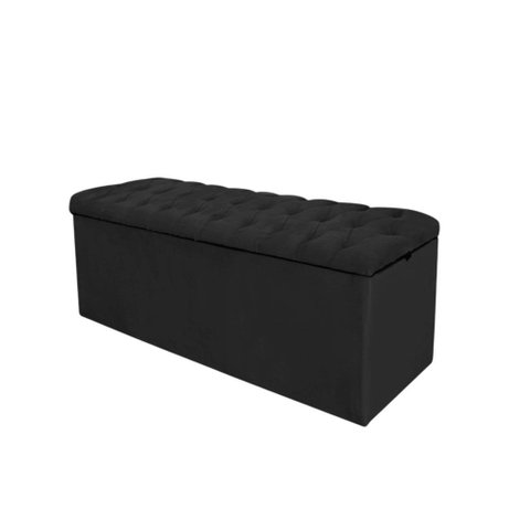 Calçadeira com Baú Estofada Espanha 90cm Solteiro para Cama Box Suede Preto - Gat Magazine