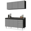Ver imagem 1 de Armário Líbia e Balcão com Pia Inox 150cm Tunísia L03 Preto/Cinza - Mpozenato