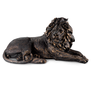Escultura Decorativa Estátua Leão Deitado Médio:preto Fosco/dourado