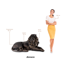 Escultura Decorativa Estátua Leão Deitado Médio:preto Fosco/dourado - 4