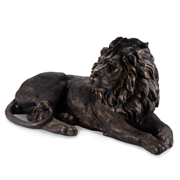 Escultura Decorativa Estátua Leão Deitado Médio:preto Fosco/dourado - 2