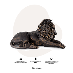 Escultura Decorativa Estátua Leão Deitado Médio:preto Fosco/dourado - 5