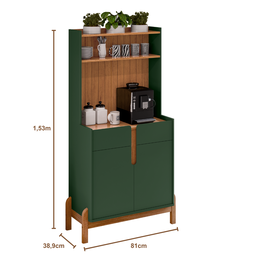 Aparador Buffet Balcão Cozinha Cantinho do Café para Sala de Estar e Jantar com 2 Portas e 2 Gavetas - 9