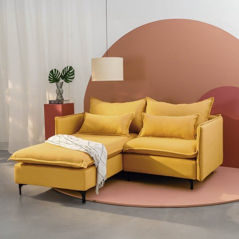 Sofá Modular 2 Lugares com Chaise e Pé Metal Sôma CabeCasa MadeiraOriginals