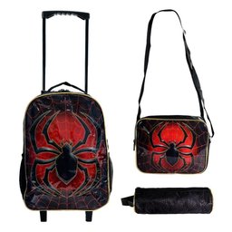 Mochila Escolar Infantil com Rodinha Kit com Estojo e Lancheira Termica de Aranha Bolsa para Crianç - 1