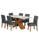Ver imagem 1 de Conjunto de Mesa Sala de Jantar Tampo com Vidro 1,80m Grécia 6 Cadeiras Trieste Dobuê Madeirado/