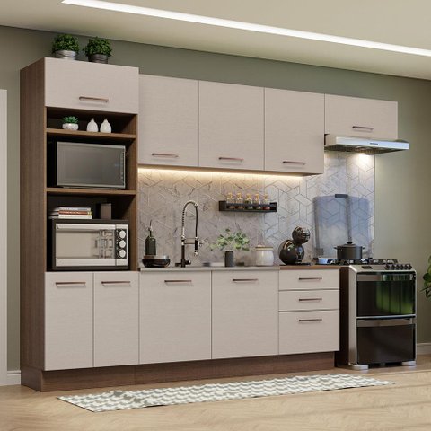Armário de Cozinha Completa 330cm Rustic/crema Agata Madesa 01