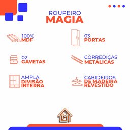 Roupeiro Infantil 3 Portas e 2 Gavetas Magia 100% Mdf Tuboarte Branco - 4