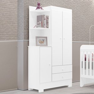 Roupeiro Infantil 3 Portas e 2 Gavetas Magia 100% Mdf Tuboarte Branco