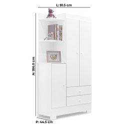 Roupeiro Infantil 3 Portas e 2 Gavetas Magia 100% Mdf Tuboarte Branco - 2