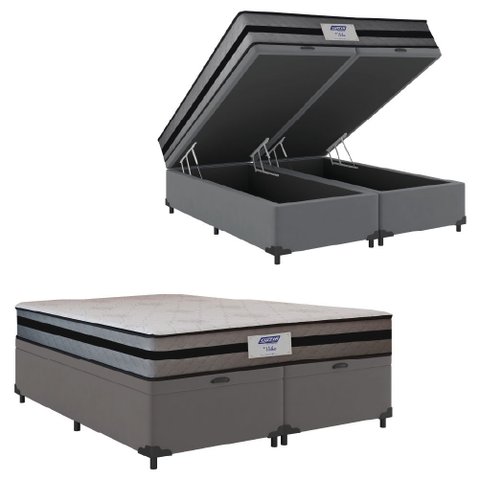Cama Box Baú Casal Queen Colchão Gazin com Molas Ensacadas Vibe 158x198x63cm Cinza/preto