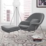 Poltrona Womb Chair com Puff Cromada Linho Cinza - 1