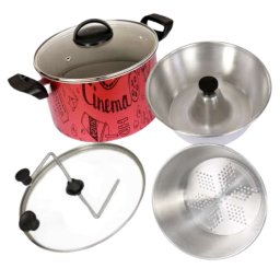 Panela Multifuncional 4 em 1 Pipoqueira, Pudim, Cozimento a Vapor Caldeirão com Tampa de Vidro - 4