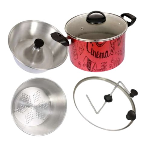 Panela Multifuncional 4 em 1 Pipoqueira, Pudim, Cozimento a Vapor Caldeirão com Tampa de Vidro