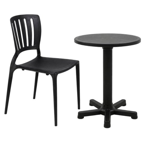 Jogo Mesa Redonda com 6 Cadeiras Tramontina Preto Plástico Resistente Jardim Área Externa Varanda