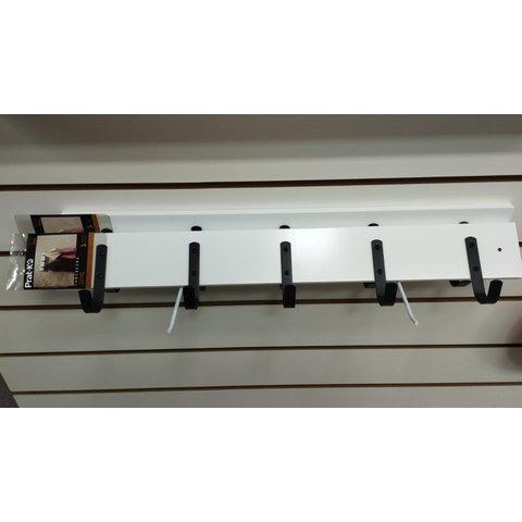 Cabideiro de Madeira Simples Branco com 5 Ganchos Pretos Pequenos