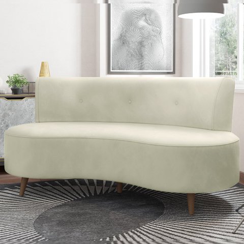 Sofá Living 3 Lugares 160cm Aang Pés Palito Veludo Bege G33 - Gran Belo