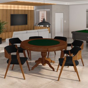 Conjunto Mesa de Jogos Carteado Bellagio Tampo Reversível e 6 Cadeiras Madeira Poker Base Estrela Ve