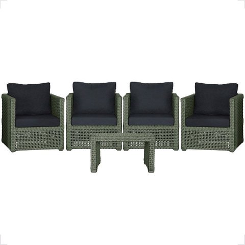 Mesa Centro e 4 Poltronas Madri Corda Náutica Estofado 12 Trama Original