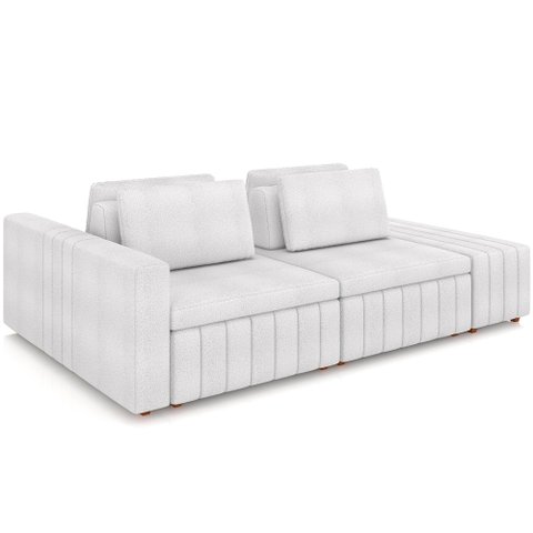 Sofá Ilha com Puff para Sala Living 285cm Amber M03 Bouclê Branco - Lyam Decor