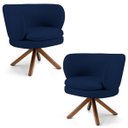 Ver imagem 1 de Kit 2 Poltronas Decorativas Melissa Base Giromad Giratória B-304 Veludo Azul Marinho - Domi