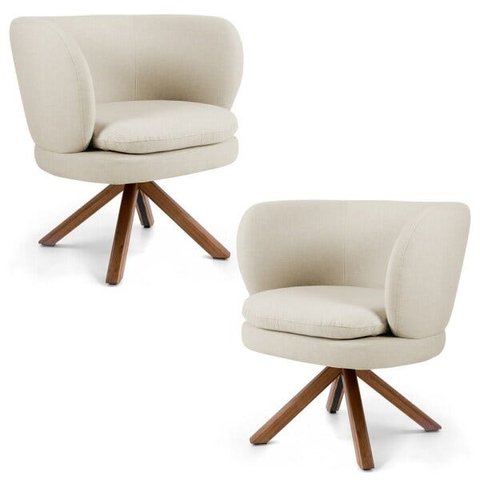 Kit 2 Poltronas Decorativas Melissa Base Giromad Giratória C-107 Linho Bege - Domi