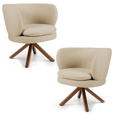 Kit 2 Poltronas Decorativas Melissa Base Giromad Giratória C-129 Linho Bege Escuro - Domi