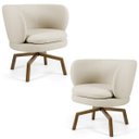 Ver imagem 1 de Kit 2 Poltronas Decorativas Melissa Base Ka Giratória Castanho C-107 Linho Bege - Domi