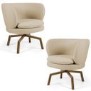 Ver imagem 1 de Kit 2 Poltronas Decorativas Melissa Base Ka Giratória Castanho C-129 Linho Bege Escuro - Domi