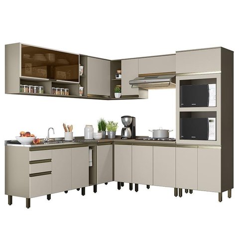 Cozinha Completa de Canto 11 Peças Connect Duna/cristal Torre Quente 2 Fornos - Móveis Henn